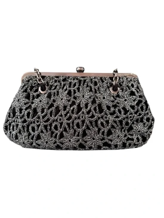ADRIANNA PAPELL Black Velvet Lace Evening Bag