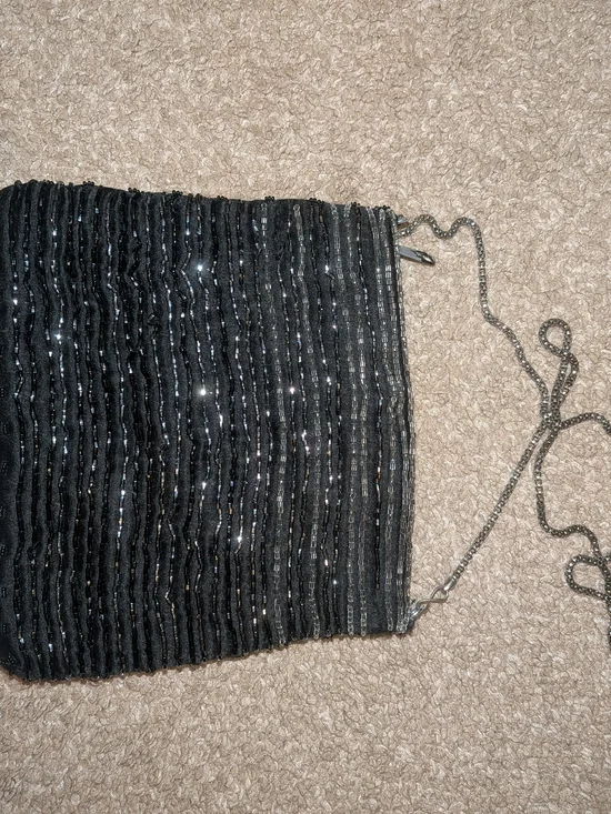Vintage La Regale Black Beaded Evening Bag with Chain Strap