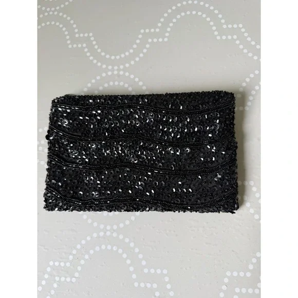 Andre Cellini Clutch Beaded Sequin Evening Bag Black Small