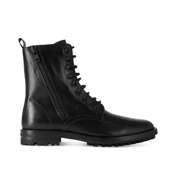 The Kooples Men's‎ Ranger Black Leather Lace-Up Combat Boots Zippers FR 41/US 7