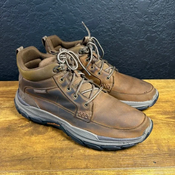Skechers Selmen 204454 Brown Leather Water Repellent Hiking Boots Mens 10.5