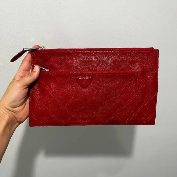 Marc Jacobs Made in Italy Red Leather Portfolio Clutch Zipper Clutch