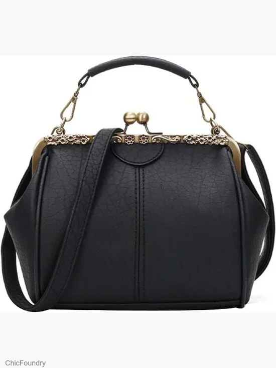 Vintage Kiss Lock Crossbody Top Handle Bag Clutch Purse