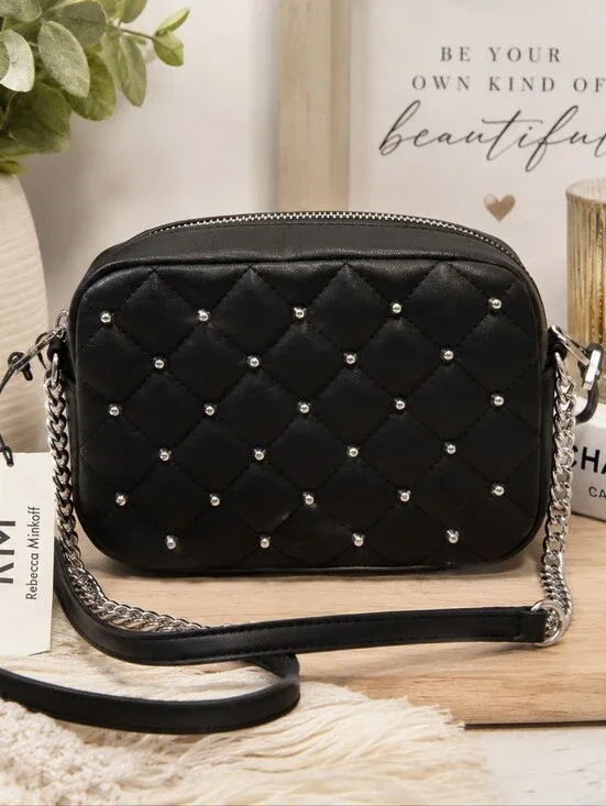 NWT Rebecca Minkoff Black Quilted Studded Crossbody Bag