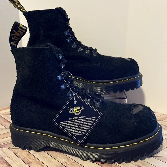 Dr Martens 1460 Pascal ST Hairy Suede Black M 9‎ W 10 Boots Exposed Steel Toe