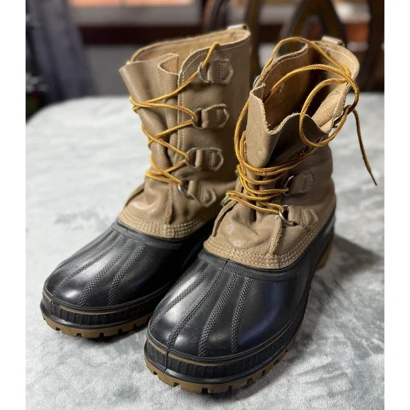 Vintage Sorel Boots Mens Size‎ 9 Tan Black Duck Leather Snow Steel Shank USA
