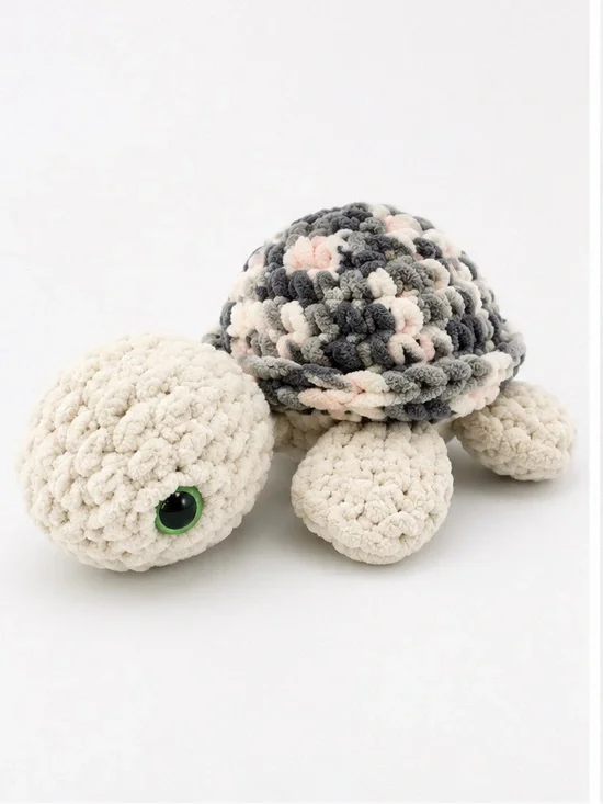 Small Plush Crochet Sea Turtle Toy - Cream and Gray