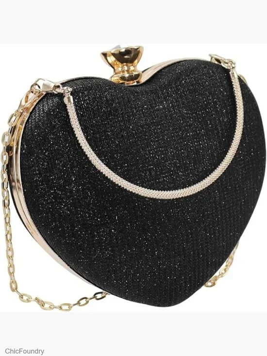 Heart-Shaped Clutch Purse with Detachable Chain, Nylon Crossbody Bag