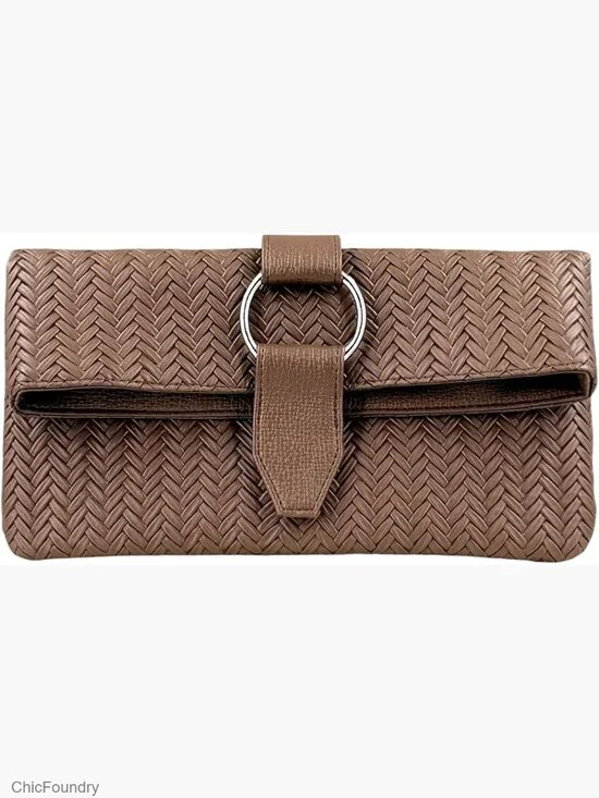 Woven PU Leather Evening Clutch with O-Ring Buckle for Women