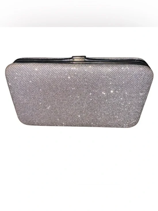 Elegant Silver Clutch Bag 5.5” X 3” With Clasp and Credit Card Holder EUC