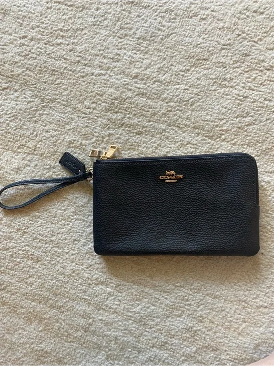 Coach Black Leather Wristlet with Gold Hardware