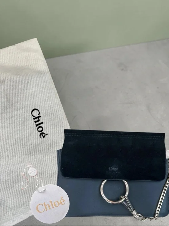 Chloé Navy Blue & Black Faye Clutch with Silver Ring