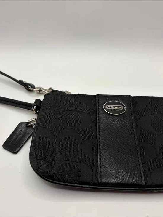 Coach Black Signature Canvas Wristlet with Leather Trim