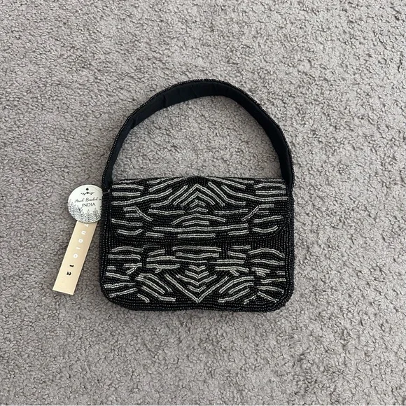 Studio 12 Beaded Black Silver Handbag Womens