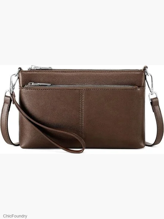 Vegan Leather RFID Wristlet Crossbody Wallet with Detachable Straps