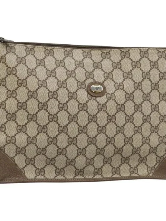 GUCCI GG Supreme Clutch Bag Clutch Bag PVC Beige Auth 188571