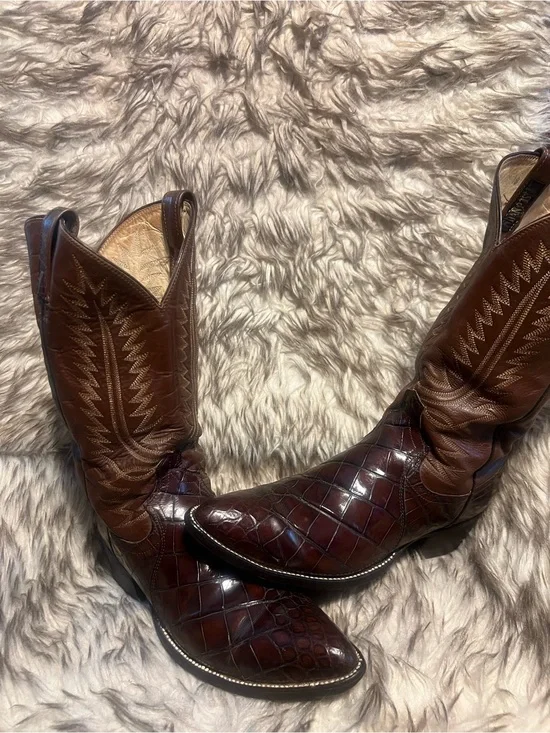 Dan Post Dark Brown CAIMAN & LEATHER WESTERN Boots Sz 9.5 D