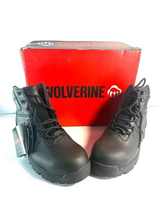 Wolverine Black Lace-Up Work Boots with Rugged Sole