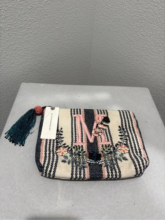 Anthropologie Striped Embroidered  Clutch in Cream, Pink & Navy