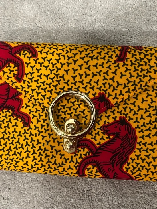 Yellow & Red Printed Envelope Clutch with Gold Ring Accent