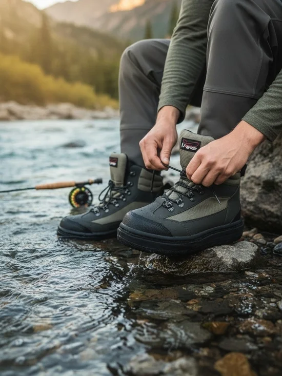 Frogg Toggs Gray/Black Lace-Up Ankle Wading Boots for Fishing, Synthetic