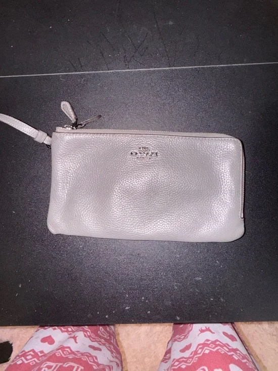 Coach Pebbled Leather Wristlet - Light Gray