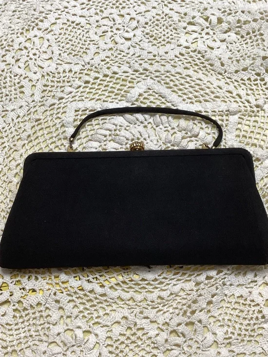Vintage Classic Black Evening Clutch Handbag marked with gold inside 21