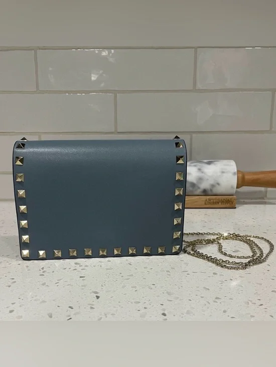Valentino Garavani authentic Slate Blue Rockstud Crossbody with Gold Chain
