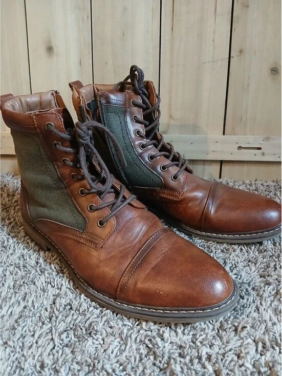 Men's Madden M-Bunsin Brown Leather and Textile Lace-Up Boots Size 8.5