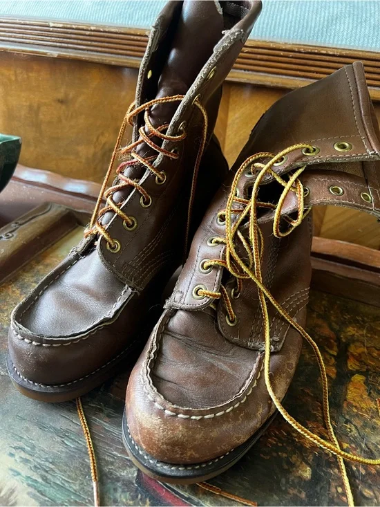 Unisex Brown Leather Moc Toe Work Boots