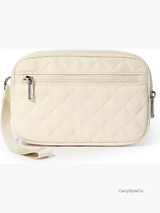 Quilted Nylon Wristlet Wallet RFID 3-Zipper Clutch Card Phone Organizer