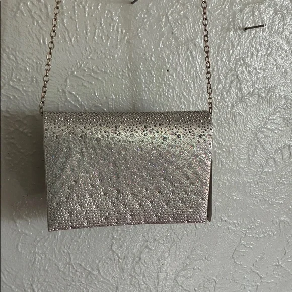 Gunne Sax Silver Rhinestone Evening Clutch with Chain