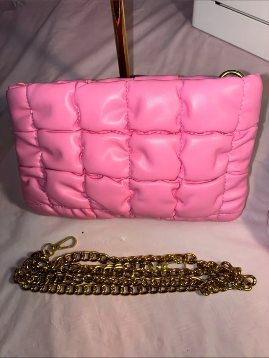 NWOT! Pink Quilted Wristlet Clutch with Gold Chain Strap