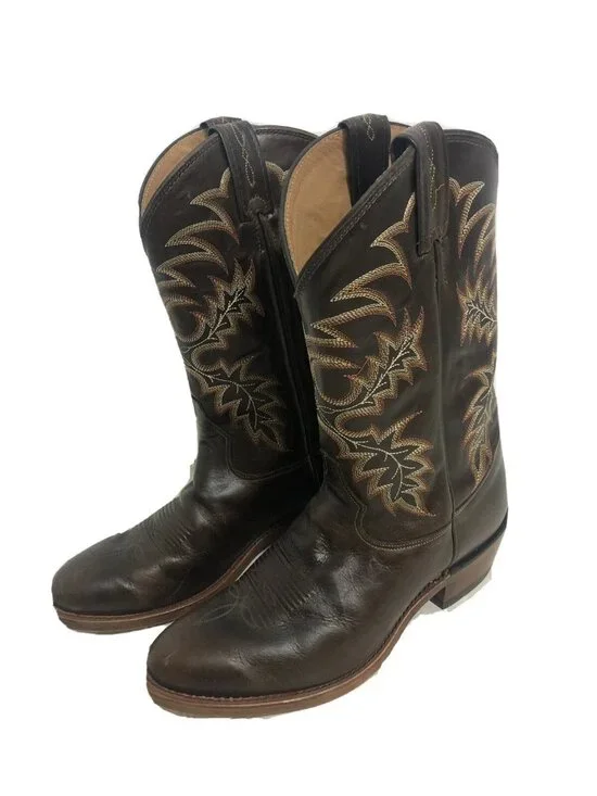 Vintage Tony Lama Boots Size 9 Y2896 Autumn Brown Leaves Round Toe