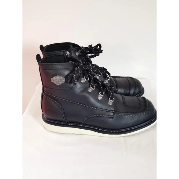 Harley‑Davidson Bremen Black Leather Motorcycle Riding Boots Men 10 Lace Up Goth