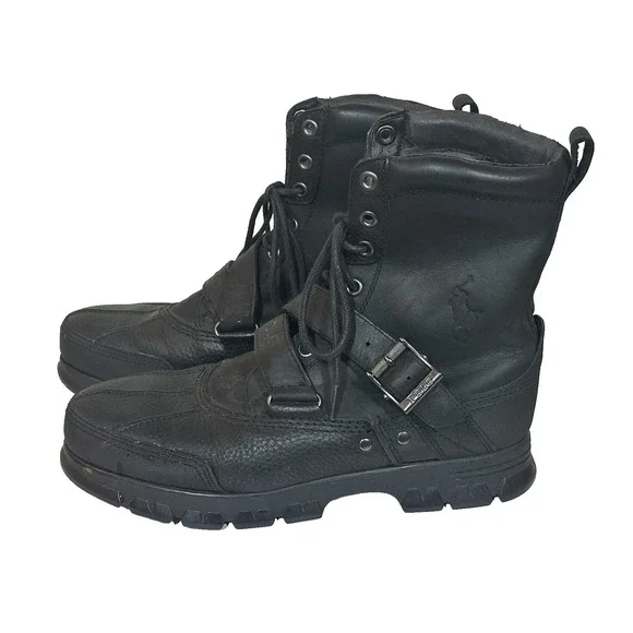 Vintage Polo Ralph Lauren Mens Drax Leather Black Boots Ankle Size 10D