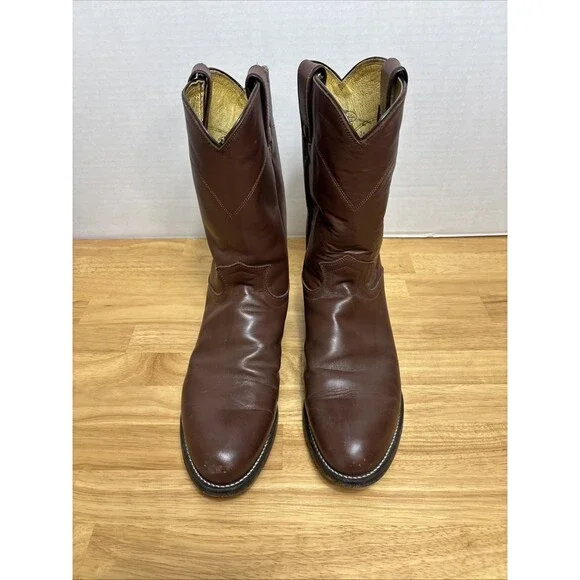 Justin Mens Boots Brown Size 9.5 D Comb Last Roper Leather Wester Pull On