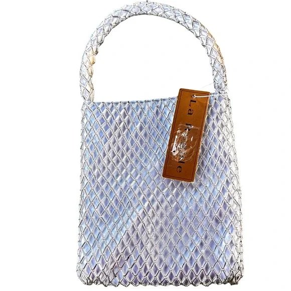 NWT VTG La Regale Silver All Over Beaded Single Handle Evening Bag Handbag Purse