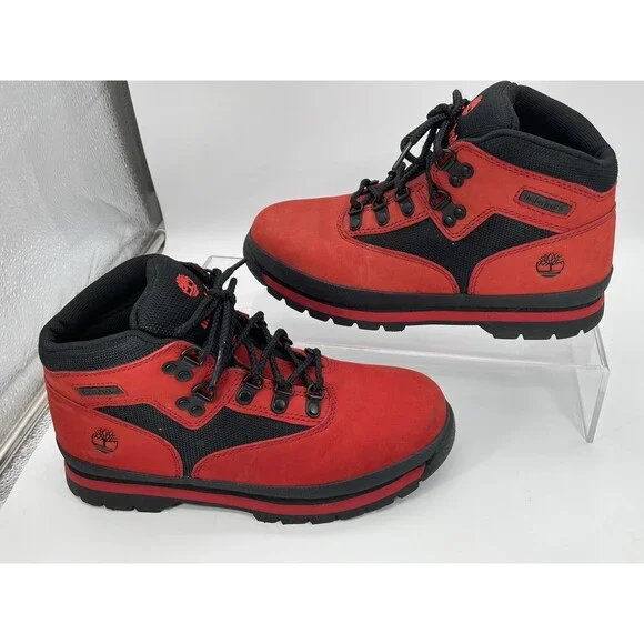 Timberland Euro Hiker Mid Waterproof Boots Red Black Youth 4.5 Women 6 A5NGA