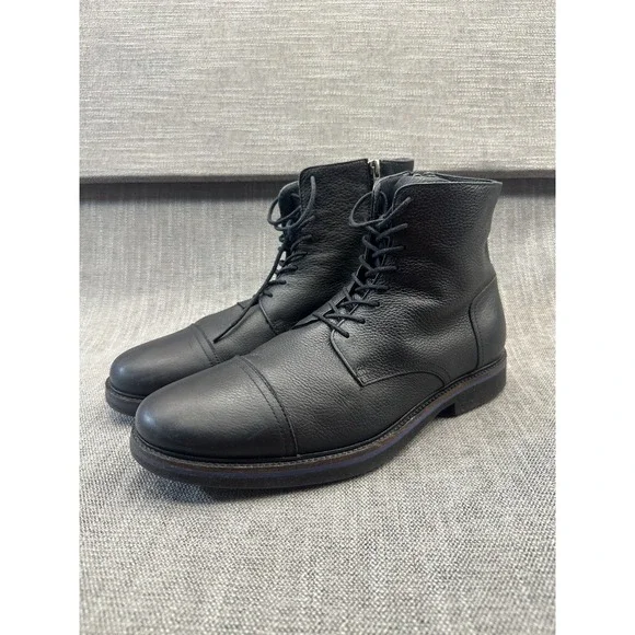 Donald Pliner MARK-TF Mens 12 M Black Leather Ankle Cap Toe Lace Up Combat Boot