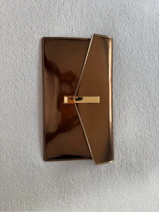 ALDO Bronze Patent Envelope Clutch Evening Bag with Gold Hardware