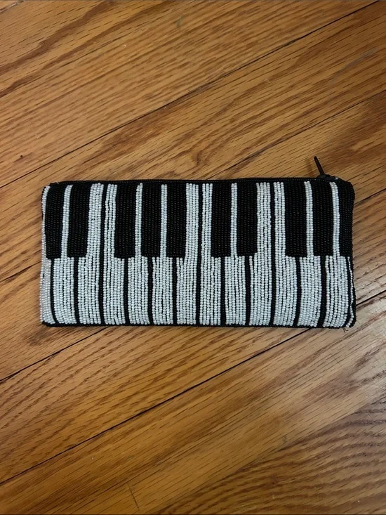 Beaded Piano Key Zip Clutch - Black & White