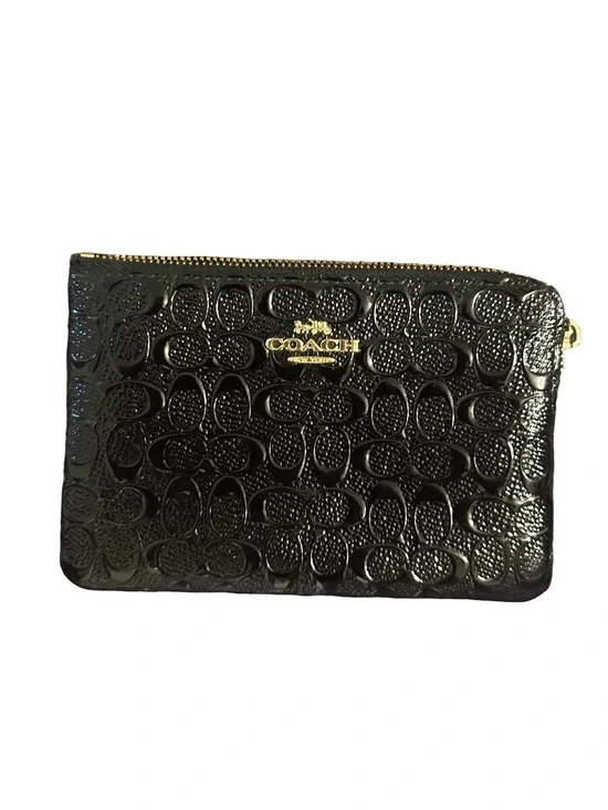 Coach Black Patent Embossed Signature Wristlet