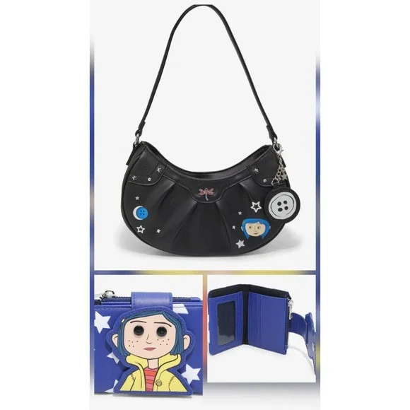 NWT Coraline‎ Key Chain Glow-In-The-Dark Shoulder Bag & WALLET! Whimsigoth