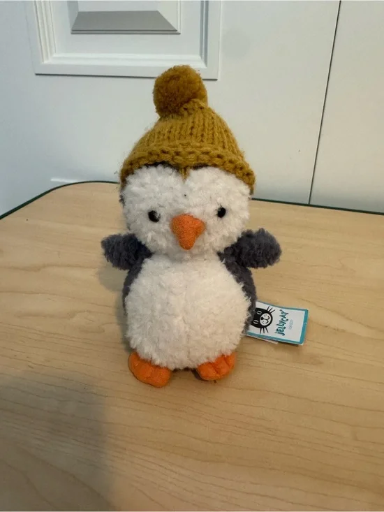 NWT Jellycat Mini Wee Winter Penguin Plush Stuffed Animal Mustard Yellow Hat