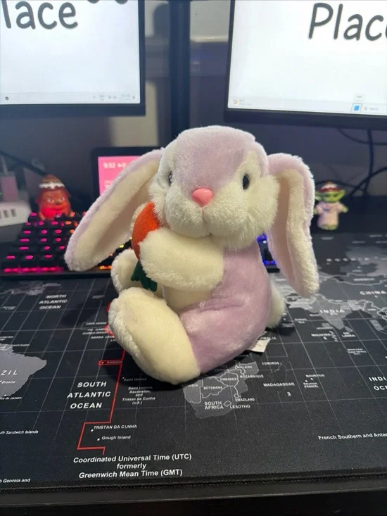 Plush Lavender Bunny Holding Carrot Stuffed Animal - Soft Small Pet Toy