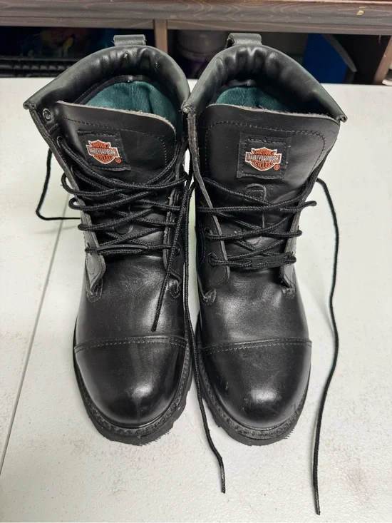 Harley-Davidson Black Leather Lace-Up Motorcycle Boots