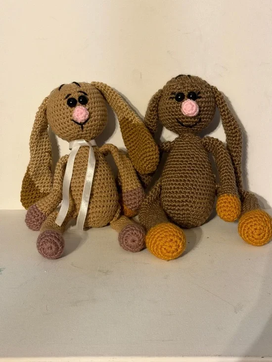 Plush Crochet Bunny Toy for Small Pets — Brown & Beige