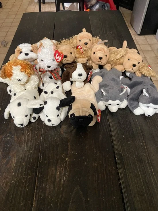 TY Beanie Baby Plush Dog Collection - Assorted Tan, Brown, White, Black, Gray