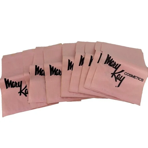 Vintage Mary Kay Cosmetics 60s 70s Pink Paper Makeup Bag Black Logo 30 Total